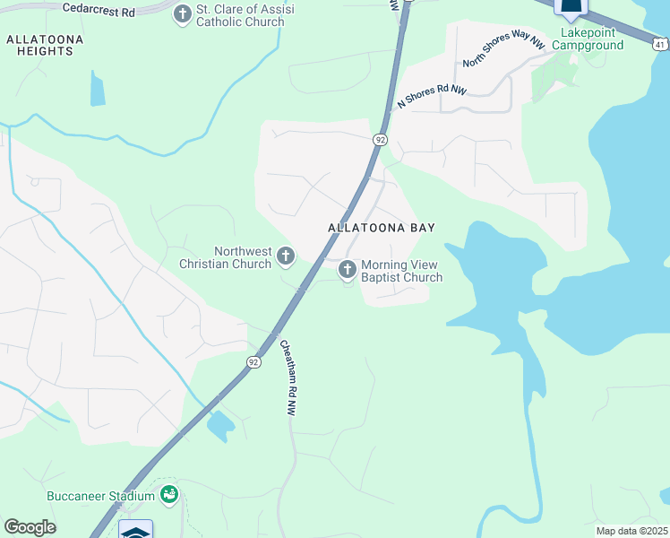 map of restaurants, bars, coffee shops, grocery stores, and more near 5997 Bayside Drive Northwest in Acworth