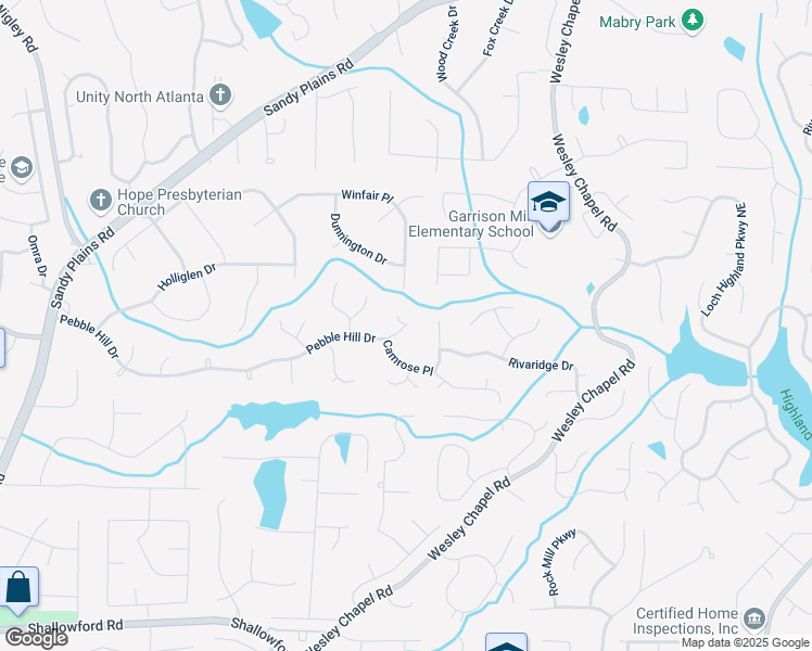 map of restaurants, bars, coffee shops, grocery stores, and more near 3627 Pebble Hill Drive Northeast in Marietta