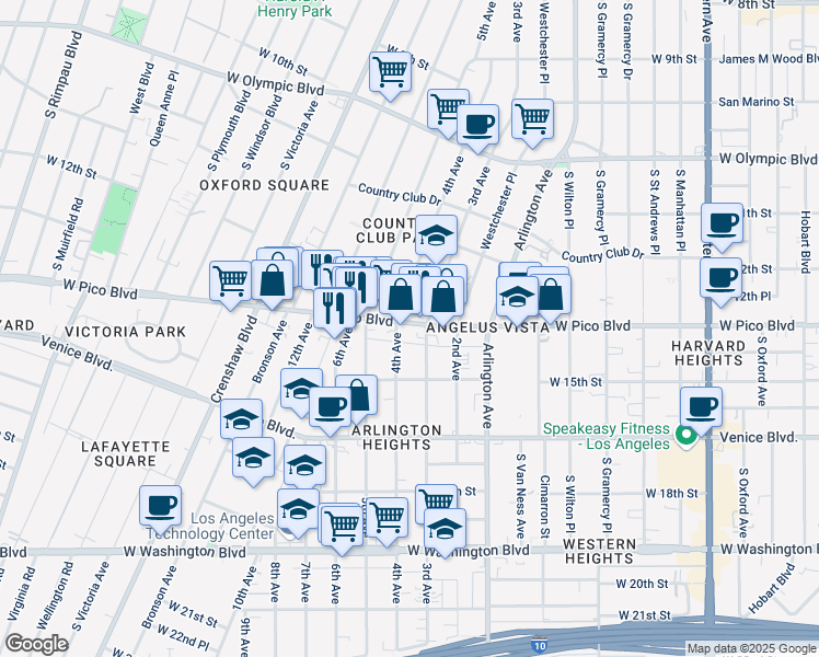 map of restaurants, bars, coffee shops, grocery stores, and more near 1319 4th Avenue in Los Angeles