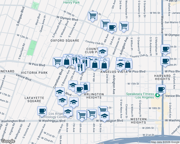 map of restaurants, bars, coffee shops, grocery stores, and more near 1319 4th Avenue in Los Angeles