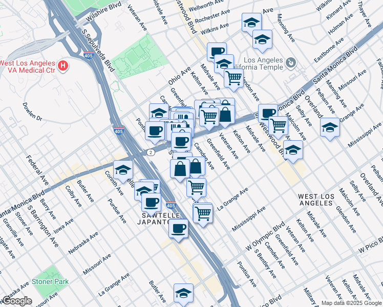 map of restaurants, bars, coffee shops, grocery stores, and more near 1741 Camden Avenue in Los Angeles