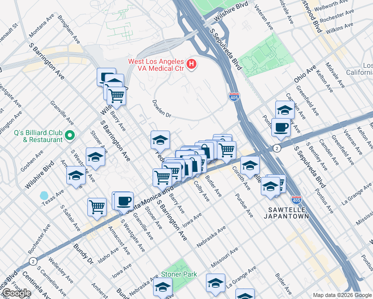 map of restaurants, bars, coffee shops, grocery stores, and more near 1449 Butler Avenue in Los Angeles