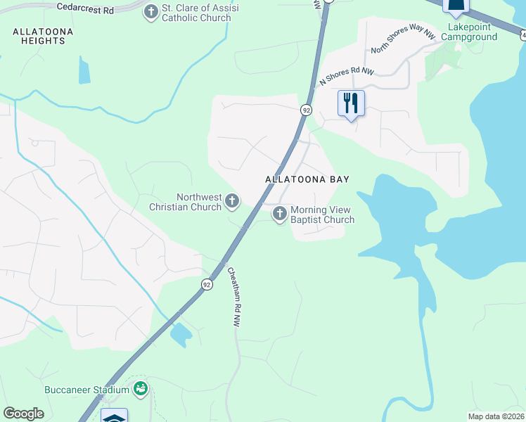map of restaurants, bars, coffee shops, grocery stores, and more near 5999 Bayside Drive Northwest in Acworth