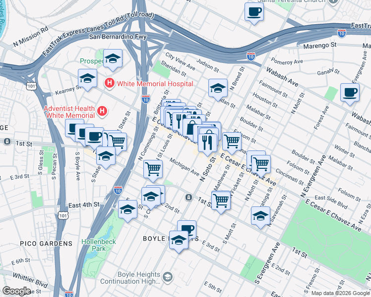 map of restaurants, bars, coffee shops, grocery stores, and more near 238 North Chicago Street in Los Angeles
