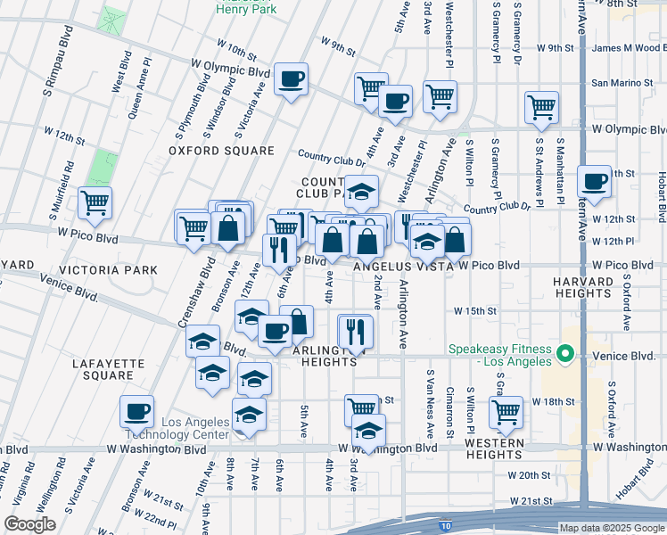 map of restaurants, bars, coffee shops, grocery stores, and more near 1319 4th Avenue in Los Angeles