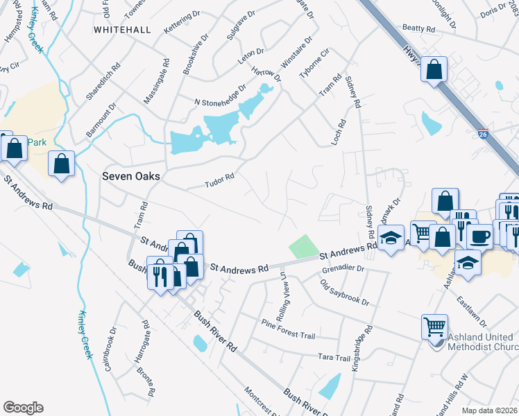 map of restaurants, bars, coffee shops, grocery stores, and more near 138 Silvermill Road in Columbia