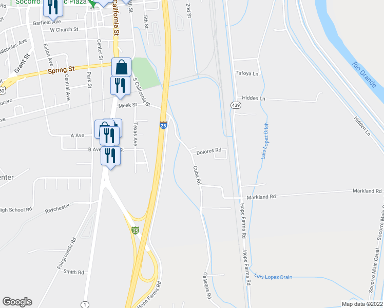 map of restaurants, bars, coffee shops, grocery stores, and more near 500 Dolores Road in Socorro