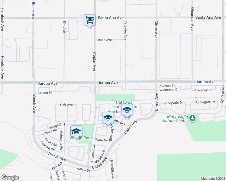 map of restaurants, bars, coffee shops, grocery stores, and more near 11362 Tondela Street in Fontana