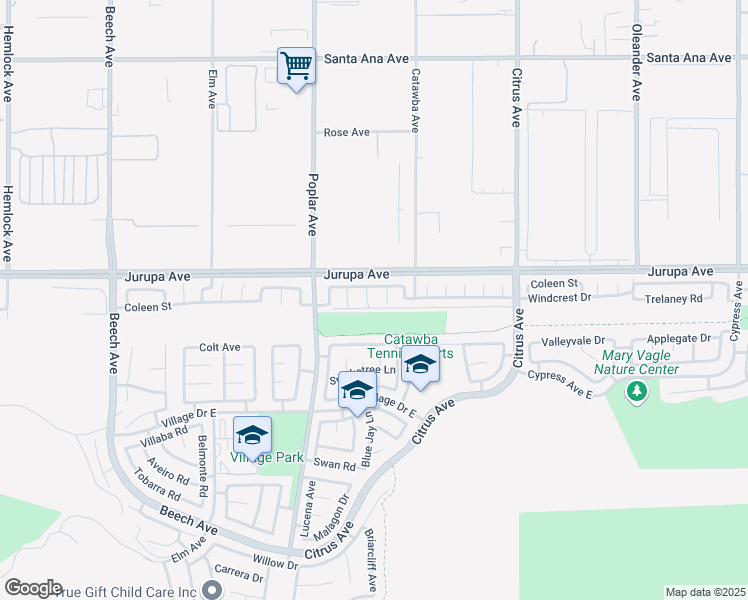 map of restaurants, bars, coffee shops, grocery stores, and more near 11355 Tondela Street in Fontana