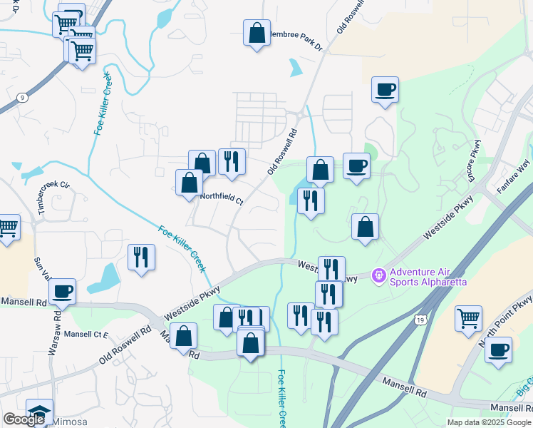 map of restaurants, bars, coffee shops, grocery stores, and more near 1072 Dassow Court in Alpharetta