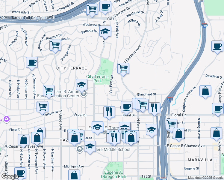 map of restaurants, bars, coffee shops, grocery stores, and more near 1006 Van Pelt Avenue in Los Angeles