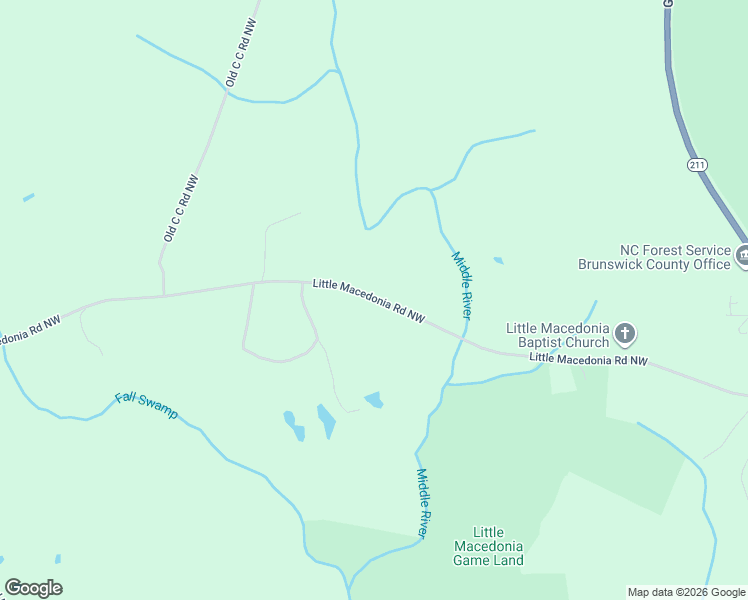 map of restaurants, bars, coffee shops, grocery stores, and more near 597 Little Macedonia Road Northwest in Brunswick County