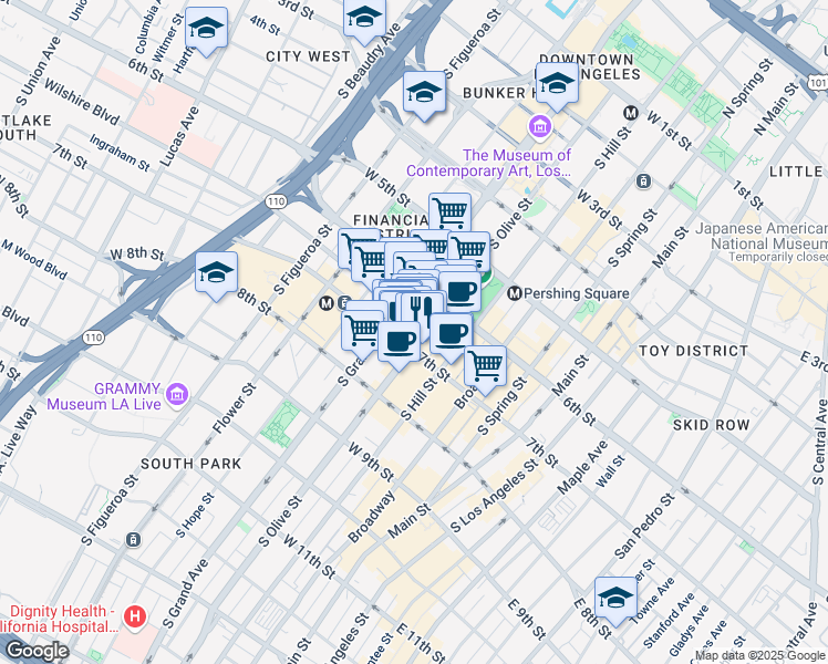 map of restaurants, bars, coffee shops, grocery stores, and more near in Los Angeles