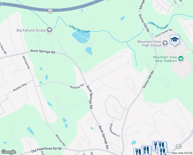 map of restaurants, bars, coffee shops, grocery stores, and more near 1875 Rocksram Drive in Buford