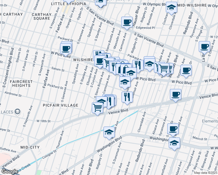 map of restaurants, bars, coffee shops, grocery stores, and more near 1511 1/2 Hauser Boulevard in Los Angeles