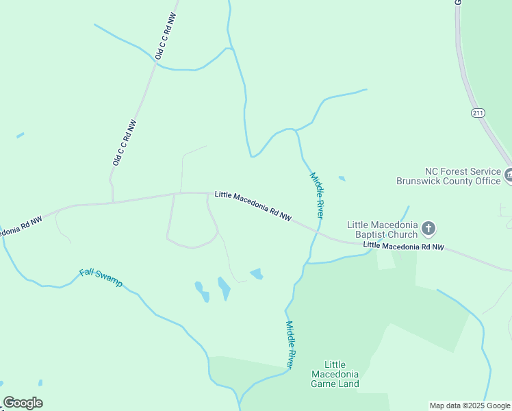 map of restaurants, bars, coffee shops, grocery stores, and more near 597 Little Macedonia Road Northwest in Brunswick County