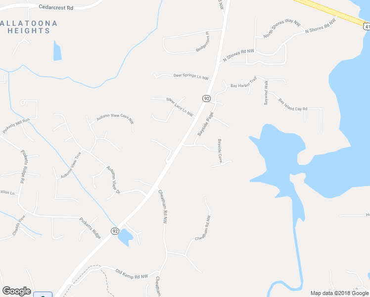 map of restaurants, bars, coffee shops, grocery stores, and more near 5999 Bayside Drive Northwest in Acworth