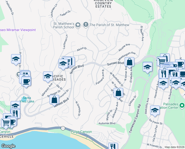 map of restaurants, bars, coffee shops, grocery stores, and more near 648 North Bienveneda Avenue in Los Angeles