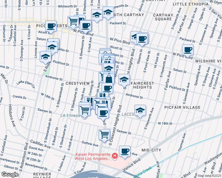 map of restaurants, bars, coffee shops, grocery stores, and more near 1657 Alvira Street in Los Angeles