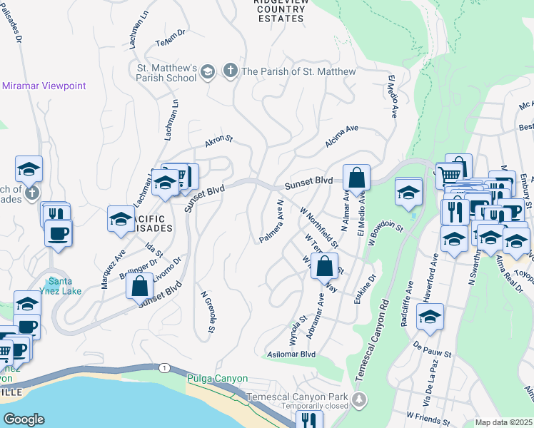 map of restaurants, bars, coffee shops, grocery stores, and more near 646 Las Lomas Avenue in Los Angeles