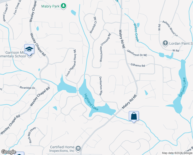map of restaurants, bars, coffee shops, grocery stores, and more near 3989 Dunbarton Way in Roswell
