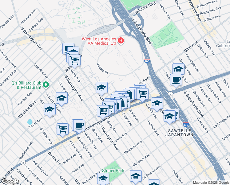 map of restaurants, bars, coffee shops, grocery stores, and more near 1451 Butler Avenue in Los Angeles