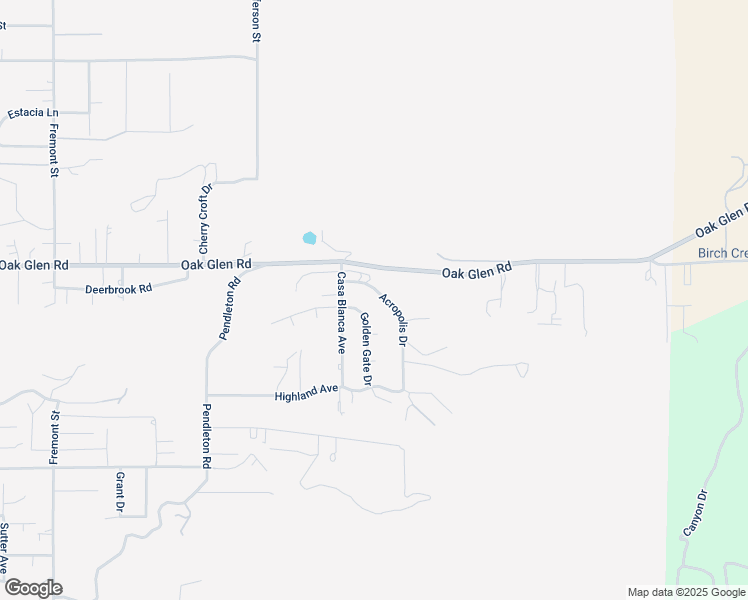 map of restaurants, bars, coffee shops, grocery stores, and more near 11366 Acropolis Drive in Yucaipa