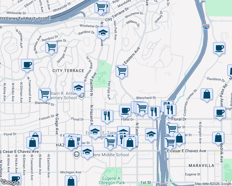 map of restaurants, bars, coffee shops, grocery stores, and more near 987 Gifford Avenue in Los Angeles