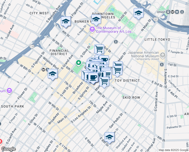 map of restaurants, bars, coffee shops, grocery stores, and more near in Los Angeles