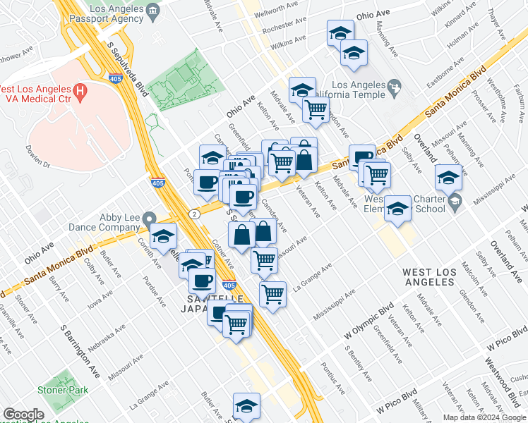 map of restaurants, bars, coffee shops, grocery stores, and more near 1731 Camden Avenue in Los Angeles