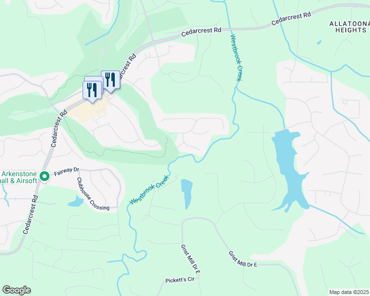 map of restaurants, bars, coffee shops, grocery stores, and more near 58 Meadow Glen Way in Acworth