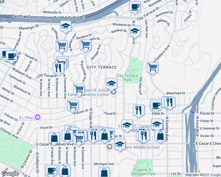 map of restaurants, bars, coffee shops, grocery stores, and more near 949 North Bonnie Beach Place in Los Angeles