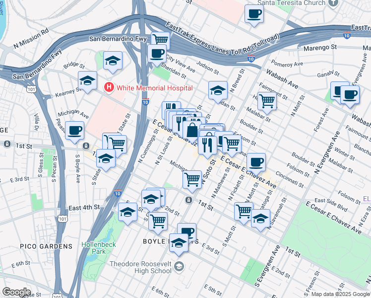 map of restaurants, bars, coffee shops, grocery stores, and more near 244 North Chicago Street in Los Angeles