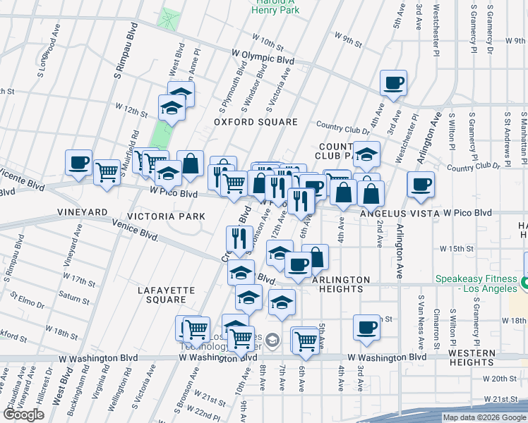 map of restaurants, bars, coffee shops, grocery stores, and more near in Los Angeles
