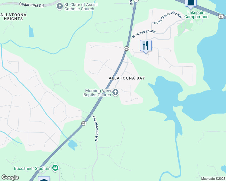 map of restaurants, bars, coffee shops, grocery stores, and more near 5995 Bayside Drive Northwest in Acworth