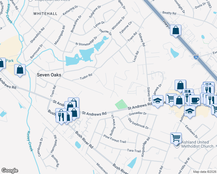 map of restaurants, bars, coffee shops, grocery stores, and more near 138 Silvermill Road in Columbia