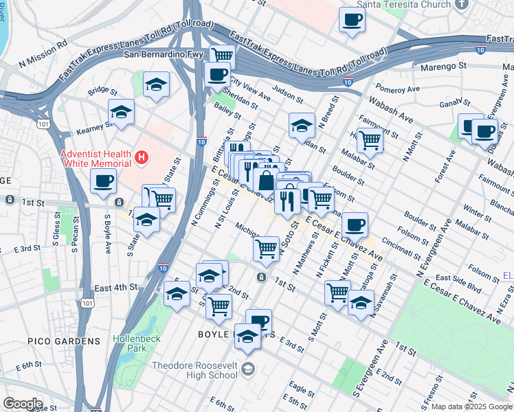 map of restaurants, bars, coffee shops, grocery stores, and more near 244 North Chicago Street in Los Angeles