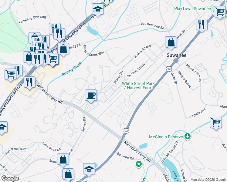 map of restaurants, bars, coffee shops, grocery stores, and more near 832 Cambron Commons Trace in Suwanee