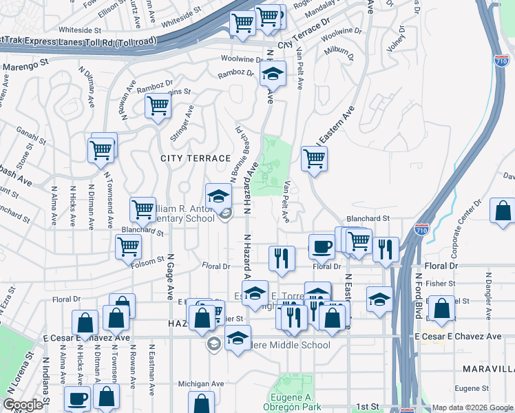 map of restaurants, bars, coffee shops, grocery stores, and more near 919 Miller Avenue in Los Angeles