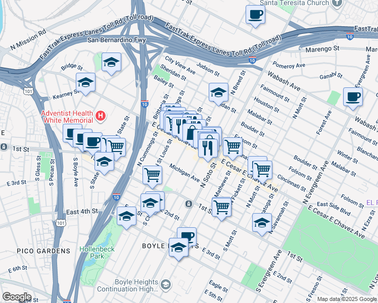 map of restaurants, bars, coffee shops, grocery stores, and more near 238 North Chicago Street in Los Angeles