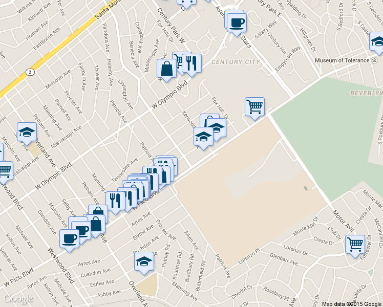 map of restaurants, bars, coffee shops, grocery stores, and more near in Los Angeles