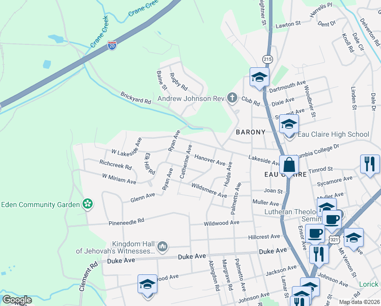 map of restaurants, bars, coffee shops, grocery stores, and more near 4516 Catherine Avenue in Columbia