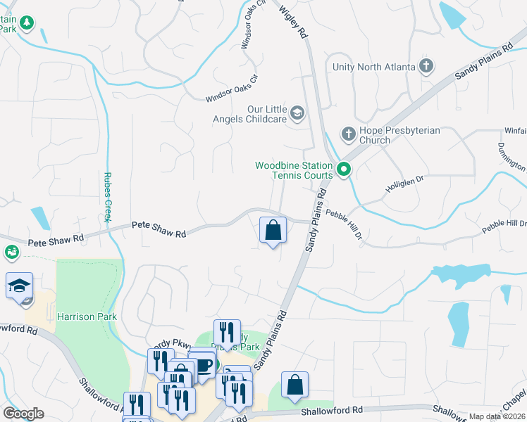 map of restaurants, bars, coffee shops, grocery stores, and more near 3141 Maley Court in Marietta