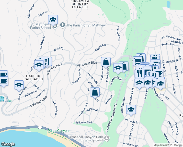 map of restaurants, bars, coffee shops, grocery stores, and more near 707 Wildomar Street in Los Angeles