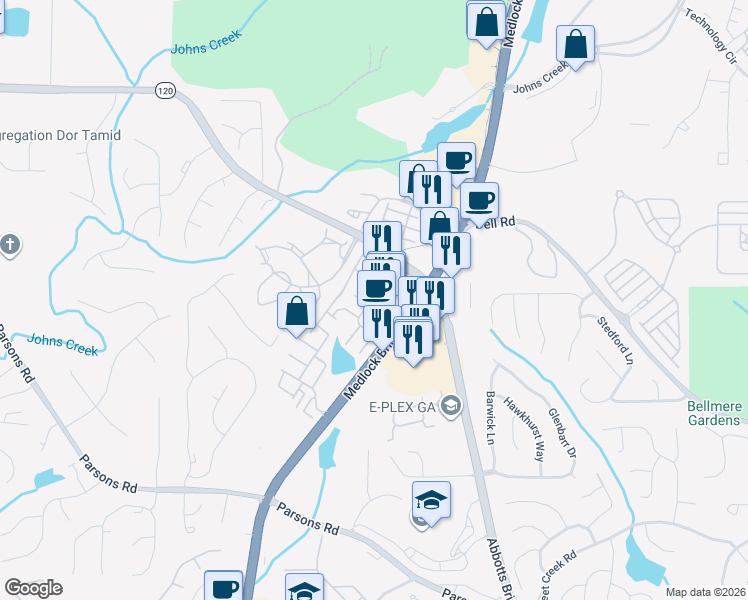 map of restaurants, bars, coffee shops, grocery stores, and more near 11030 Skyway Drive in Duluth