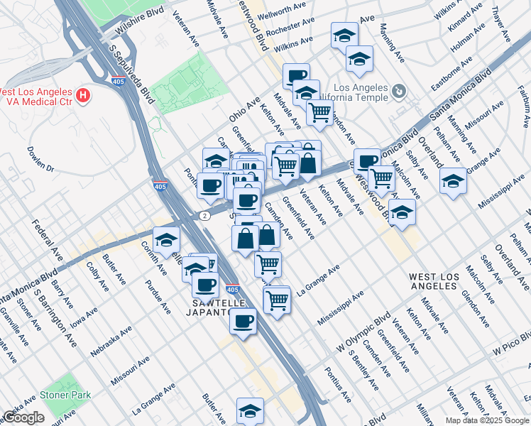 map of restaurants, bars, coffee shops, grocery stores, and more near 1727 Camden Avenue in Los Angeles