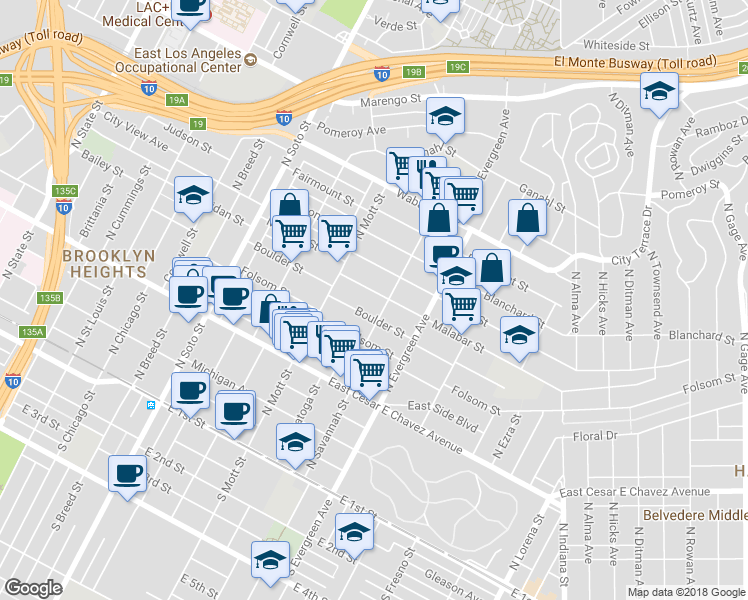 map of restaurants, bars, coffee shops, grocery stores, and more near 2750 Malabar Street in Los Angeles