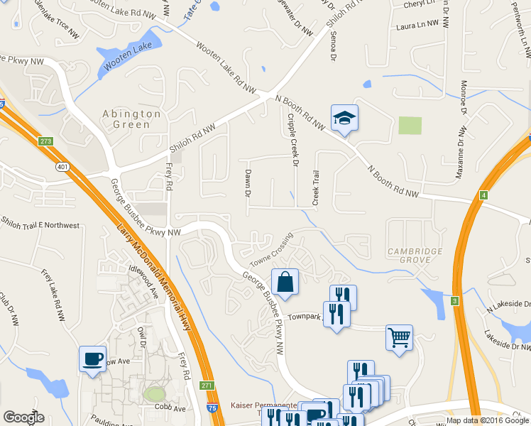 map of restaurants, bars, coffee shops, grocery stores, and more near 861 Creek Trail Northwest in Kennesaw