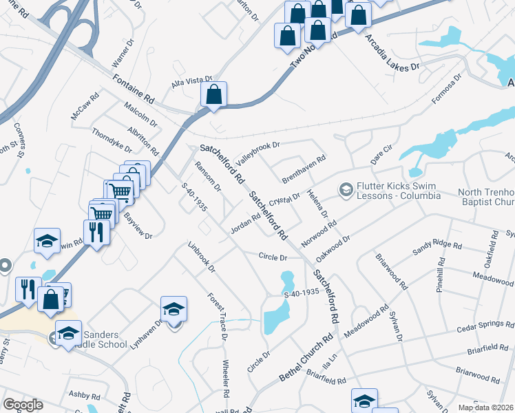 map of restaurants, bars, coffee shops, grocery stores, and more near 6600 Haley Drive in Columbia