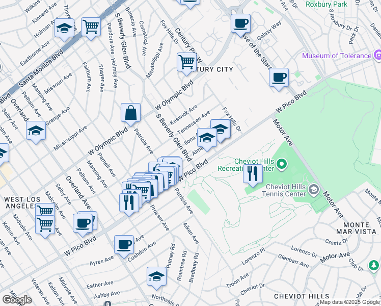 map of restaurants, bars, coffee shops, grocery stores, and more near in Los Angeles